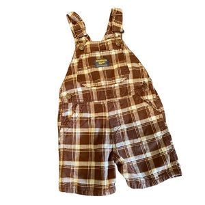 OshKosh Baby Shorts Bib Overalls Romper Plaid Brown/White Sz 12 months Casual
